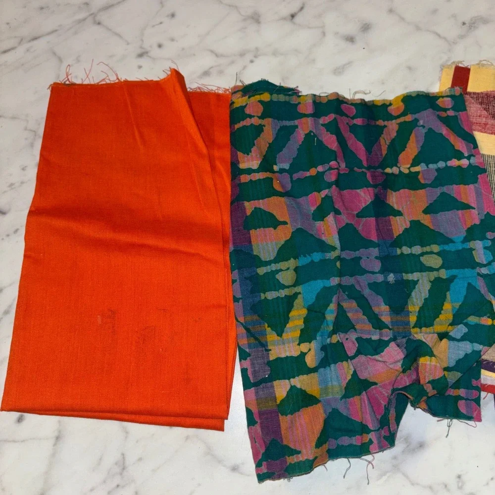 Mixed Fabric Remnants Bundle Geometric Ikat Abstract Prints Orange 4 Pieces